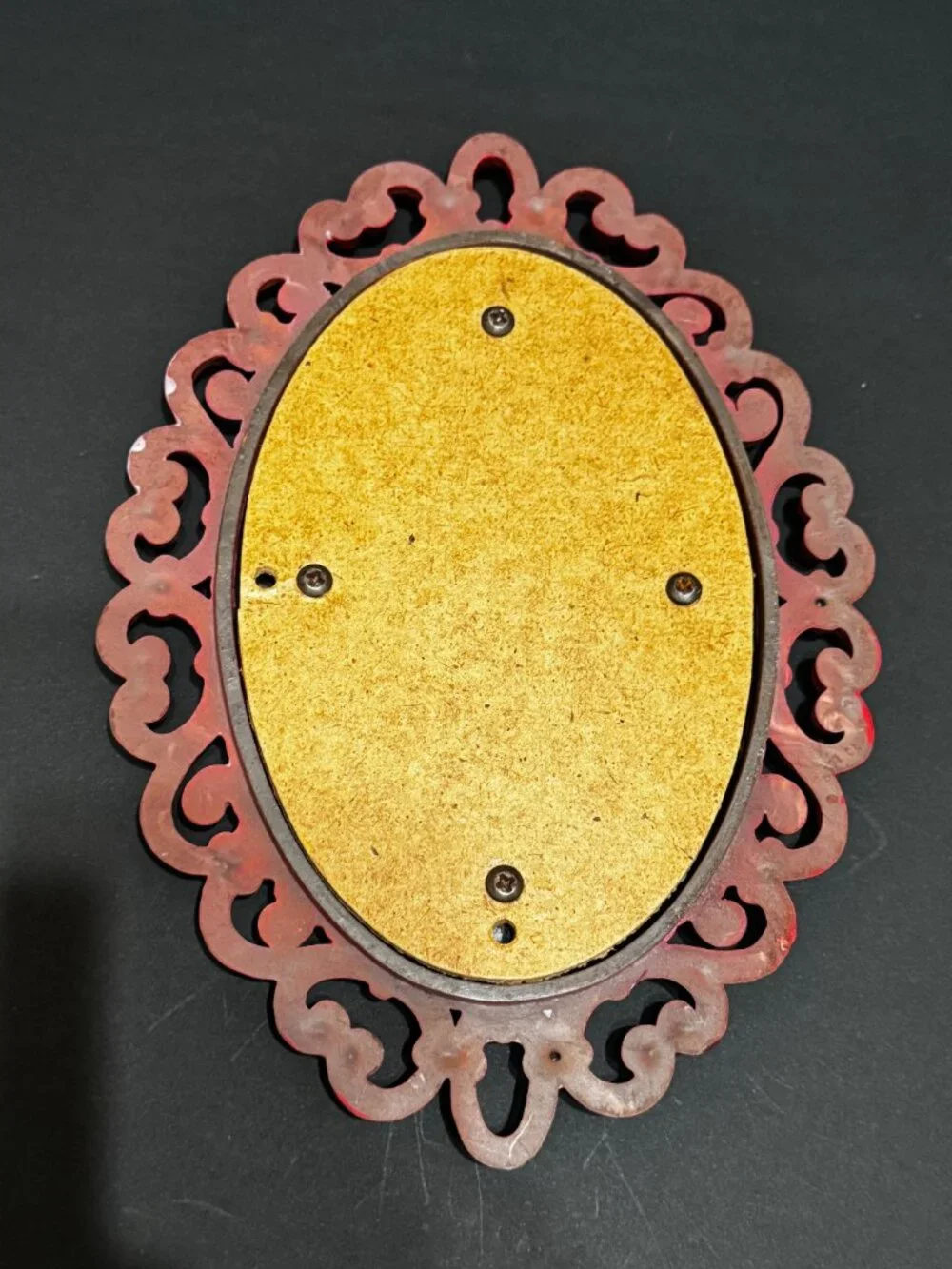 Homco x Syroco Dart Faux Rattan Oval Wall Mirror 2618, Red, Vintage Circa 1970